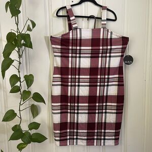 Jolie & Joy Women’s White Red Plaid Sleeveless Short Dress Size Plus 2X NWT